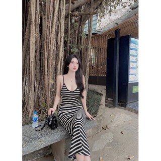 Váy body 2s kẻ dáng đuôi cá tôn dáng