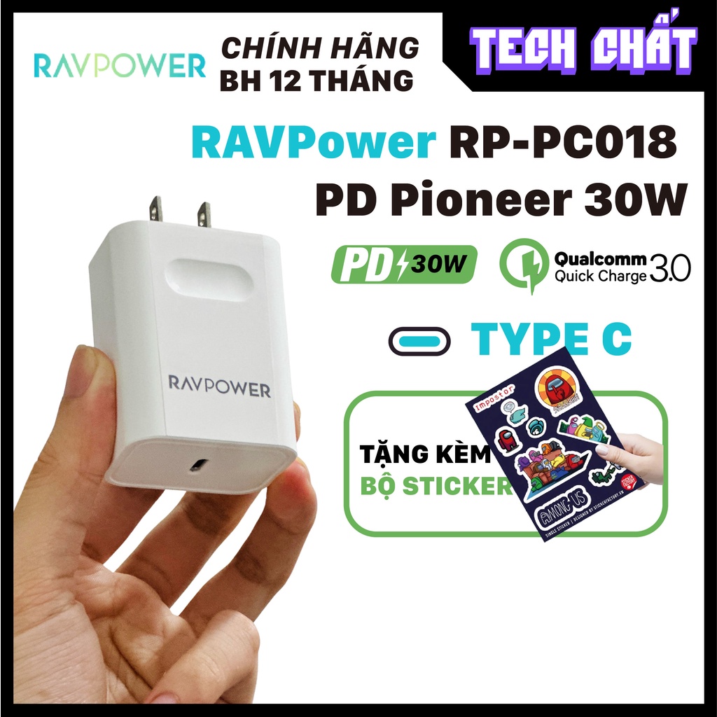 Củ sạc nhanh PD 30W chính hãng RAVpower Pioneer Wall Charger RP-PC018 no box tech chất