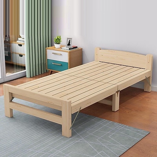 Giường xếp gỗ thông rộng 60cm kèm nệm - giường gấp gọn, giường xếp thông minh, giường gỗ thông gấp gọn