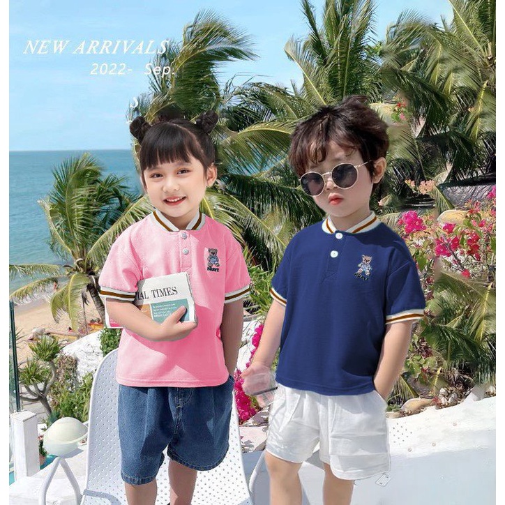 Áo polo in hình gấu chất liệu cốt -tông mềm mát cao cấp