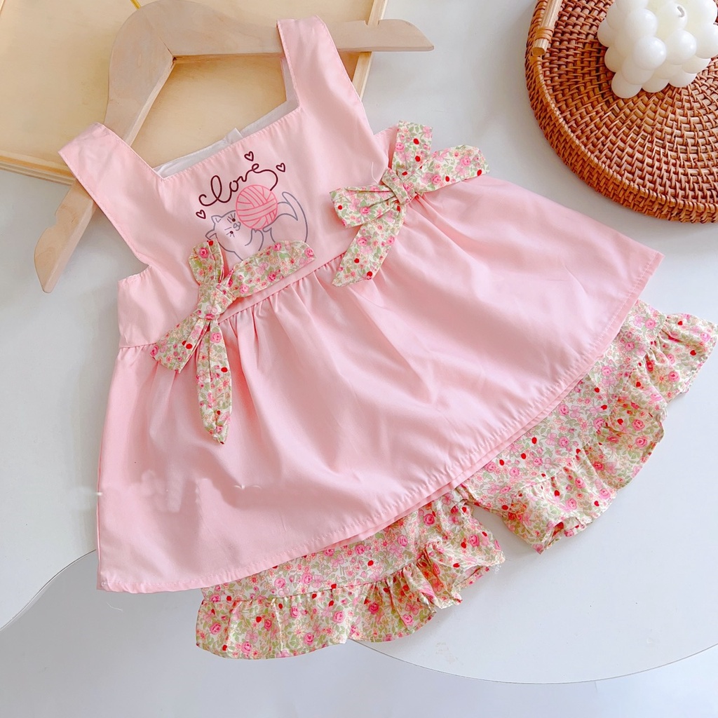 Bộ quần áo bé gái kiểu 2 dây nơ xinh 8kg đến 18kg