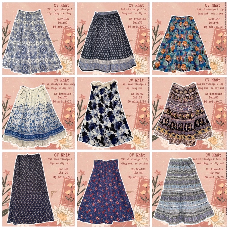 2hand Wind's Clothes 🌸 Chân váy xô hoa Nhật hoạ tiết vintage nhiều mẫu (thông số trên ảnh)