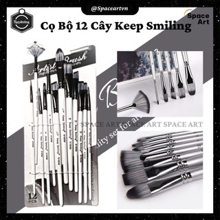 Cọ bộ 12 cây Keep Smiling lông nhân tạo đủ size vẽ acylic,màu nước 6160M