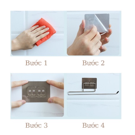 Giá Inox Dán Tường Treo Cuộn Giấy Vệ Sinh, Khăn Lau Bếp, Khăn Tắm - Móc Inox Treo Đồ Dán Tường