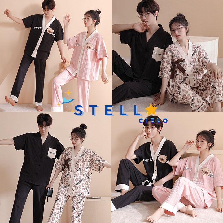 Pijama Bộ Đồ Ngủ Cặp Đôi Mặc Ở Nhà Vải Cotton Quần Áo Cặp Nam Nữ Cộc Tay Quần Dài Mùa Hè Đi Chơi Biển Ra Ngoài BODODOI28