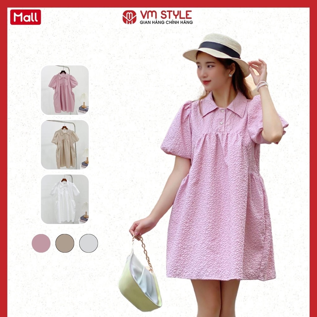 Đầm nữ VMSTYLE ngắn dáng babydoll tay ngắn bí cổ bẻ nhún VM95 - VDU00347
