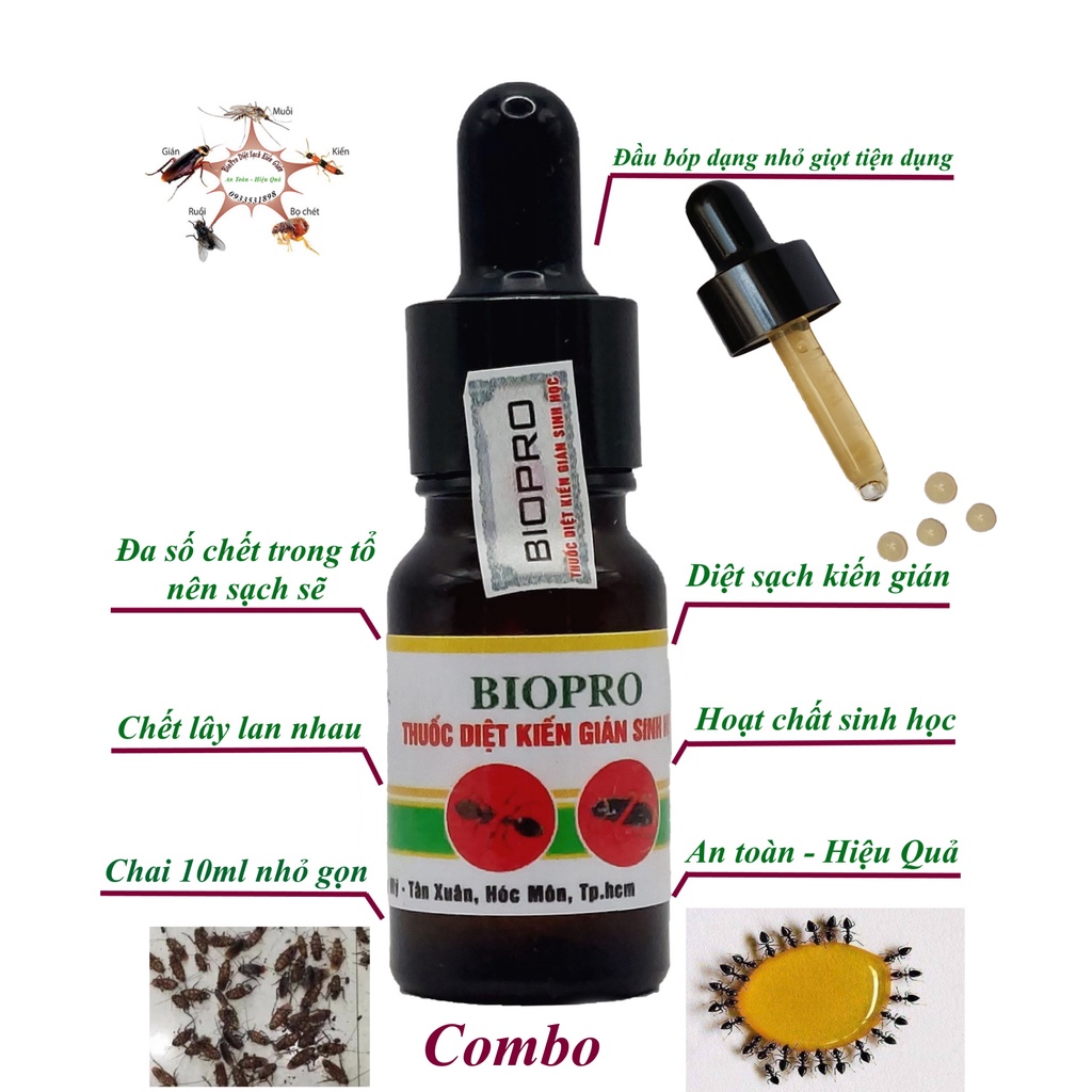 Combo Thuốc Diệt kiến gián sinh học Biopro chai 10ml Dạng ống bóp nhỏ giọt tiện lợi An toàn Hiệu quả Diệt sạch kiến gián
