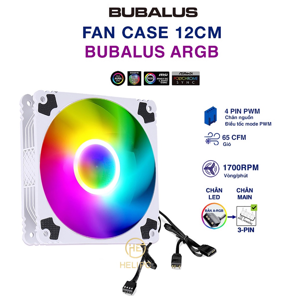 Quạt fan case 12cm ARGB Bubalus quạt tản nhiệt PC 12cm sync main Fan Led A RGB máy tính