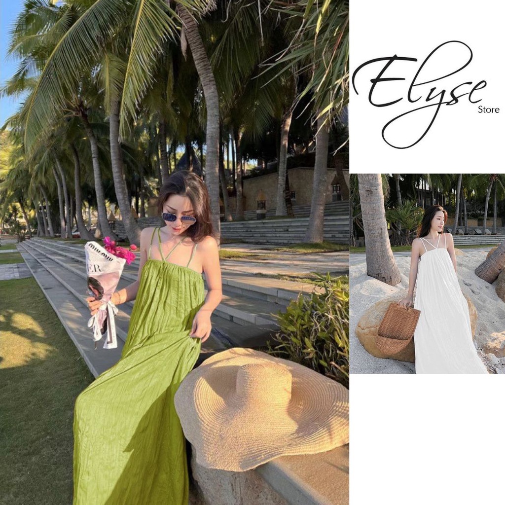 Váy maxi 2 dây đi biển đầm maxi dáng dài xuông che khuyết điểm đi biển đi du lịch hở lưng bigsize bikini hot 2023 v2