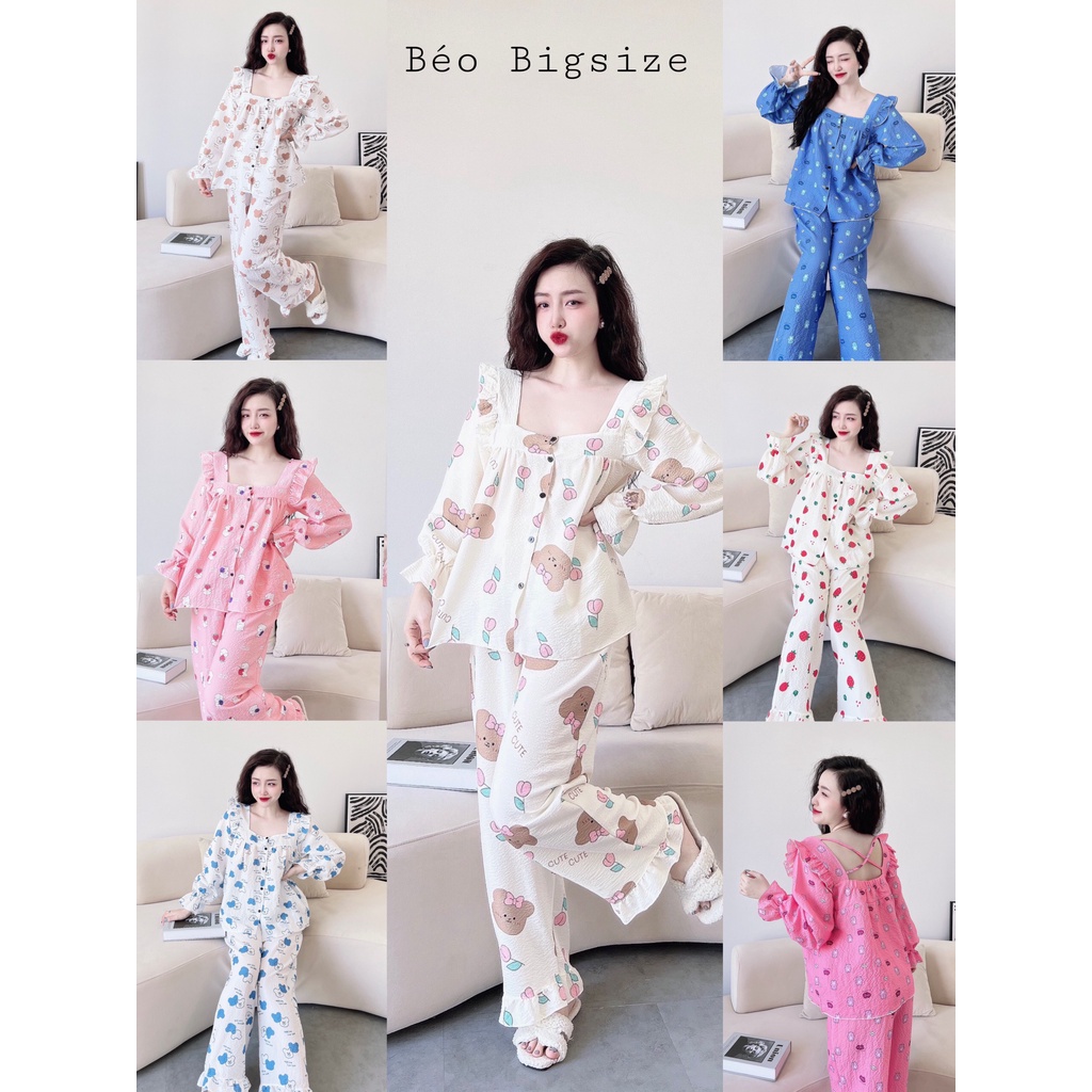 Đồ Bộ Pyjama Bigsize -Béo Bigsize 55-95kg Pyjama Bigsize Cao Cấp Mặc Nhà Đẹp,Chất Lụa Satin mát xịn