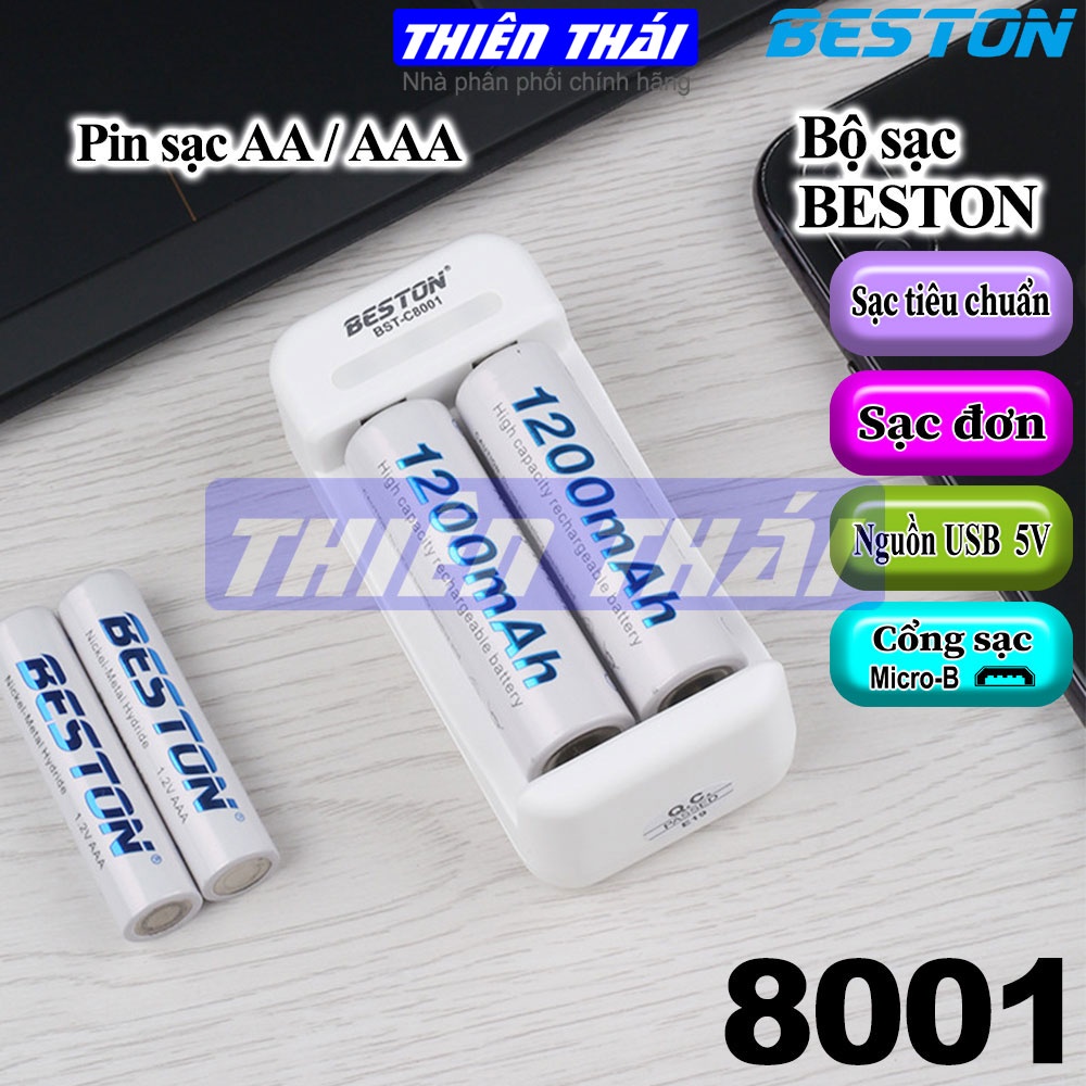 Bộ sạc pin BESTON BST-C8001,pin sạc AA1200mAh,AAA1100mAh,pin sạc 1.2V,C8001,pin sạc BESTON chính hãng