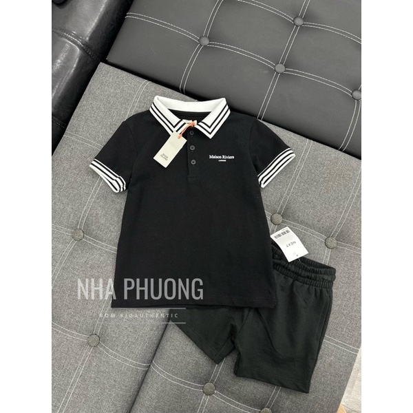 Áo polo cổ bẻ màu đen phối trắng cho bé