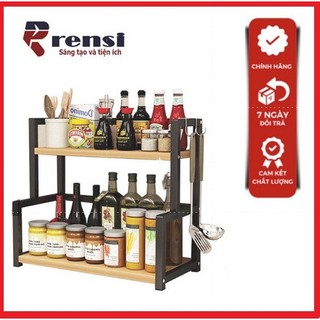 Kệ gia vị để bàn 2 tầng - kệ gia vị khung sắt mặt gỗ rs04