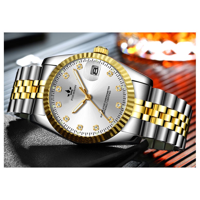 Đồng Hồ Nam FOURRON F723ff  Mặt số Đính Đá thiết kế sang trọng chống nước 3ATM Doanh Nhân Dây Thép KhôngGỉ