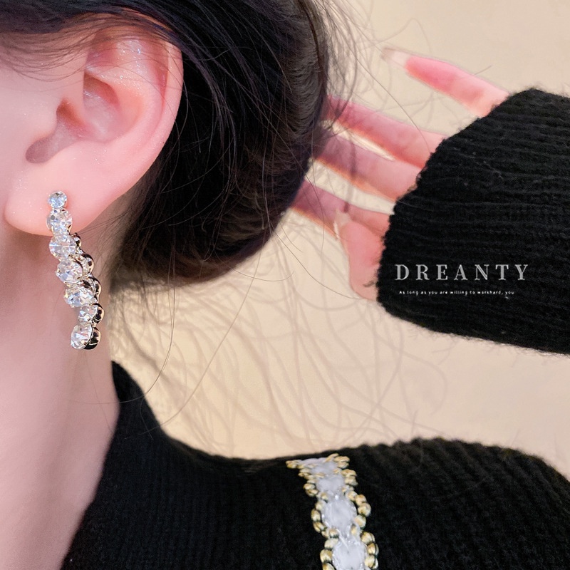 Bông Tai Mạ Vàng / Bạc Dát Kim Cương Nhiều Kiểu Dáng Hình Học Sang Trọng Phong Cách Hàn Quốc Cho Nữ