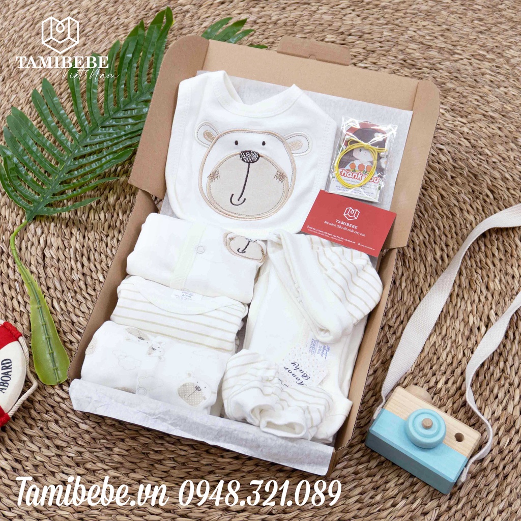 Set Quà Tặng Thôi Nôi Đầy Tháng Em Bé Tamibebe - Quần Áo Sơ Sinh - Gấu Trắng