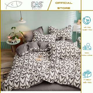 Bộ Chăn Ga Gối Cotton PL Hình Tim Trắng , Chất Liệu Thoáng Mát Đủ Kích Thước CAS Decor