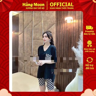 Đồ bộ mặc nhà nữ quần lửng bigsize mùa hè thun cotton trumsi lửng xẻ tà caro