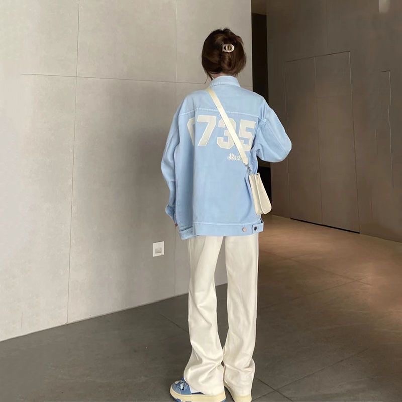 Áo khoác Denim dáng rộng màu xanh mint New 2023