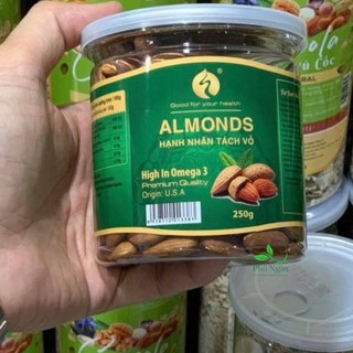 Hạnh nhân tách vỏ, hạt hạnh nhân mỹ, hạt hạnh nhân nguyên vị sấy ăn liền, healthy, eatclean, giảm cân hộp 250gr