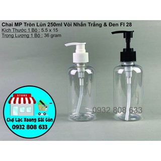 Chai nhựa tròn 250ml vòi nhấn đen fi 28