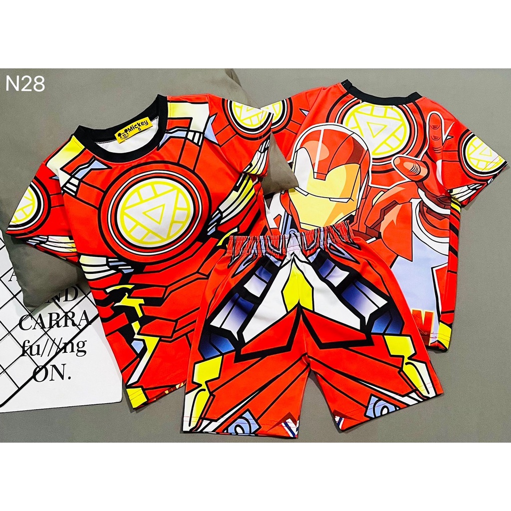 Bộ tay ngắn quần đùi lửng siêu nhân cơ bắp cho bé trai Thun lạnh 3D Mic.key Size nhí 11-21kg - Pikakids