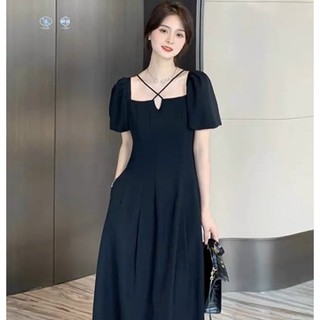 Đầm midi chéo dây cổ form dài 2 màu, váy dự tiệc (kèm hình thật)
