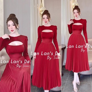 VÁY XÒE VINTAGE PHỐI TÙNG DẬP LY CUTOUT TRƯỚC NGỰC 210223