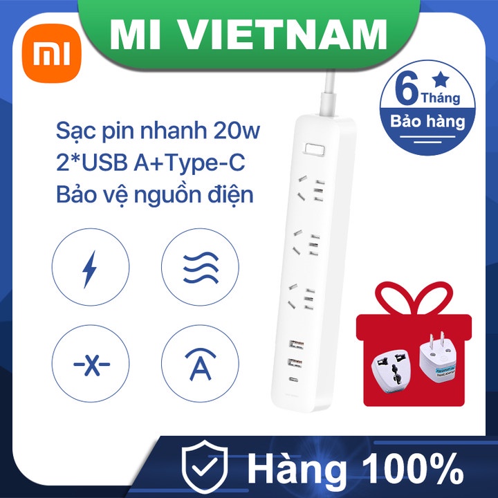 Ổ cắm tích hợp sạc nhanh Xiaomi 2A1C sạc nhanh 20W vỏ ngoài bằng chất liệu PC cao cấp