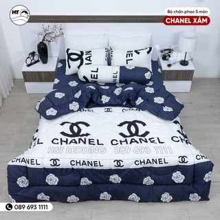 Trọn bộ chăn ga gối 5 món chăn phao trần bông dày dặn