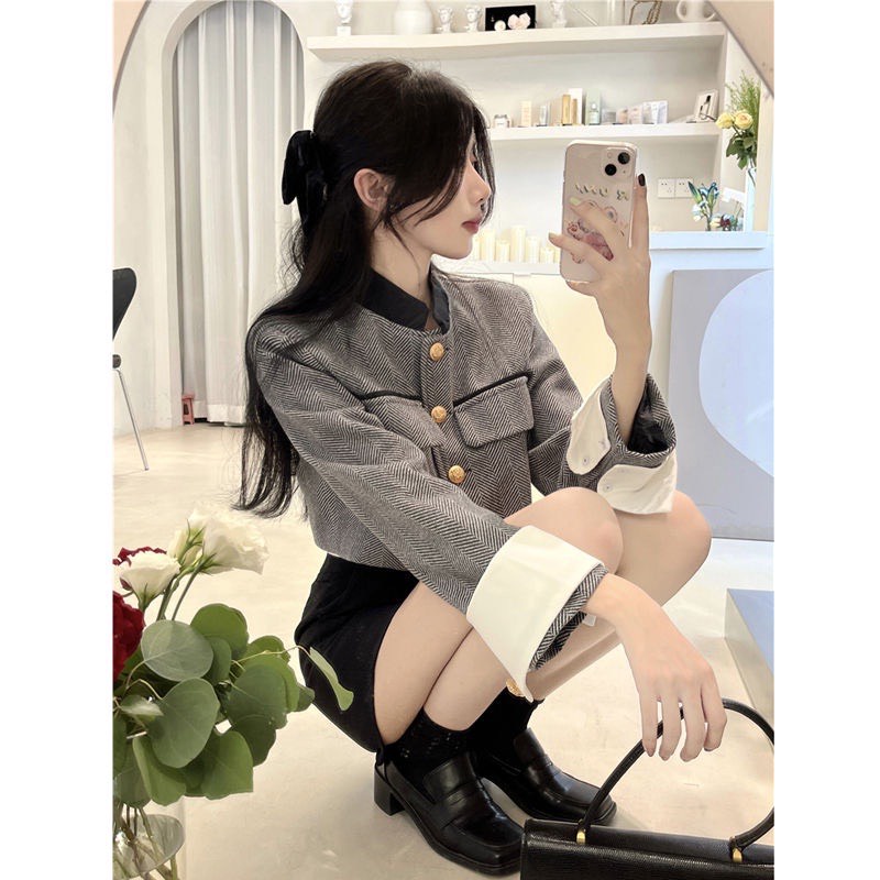 Áo dạ tweed croptop