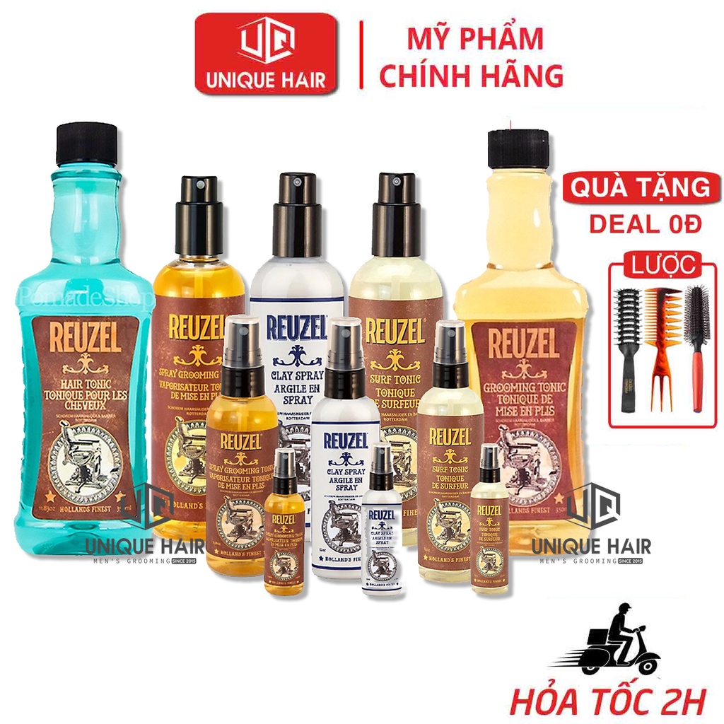Xịt Tạo Phồng Giữ Nếp Reuzel Grooming Tonic, Surf Tonic, Clay Spray, Hair Tonic - Full 355ml , 100ml , 50ml