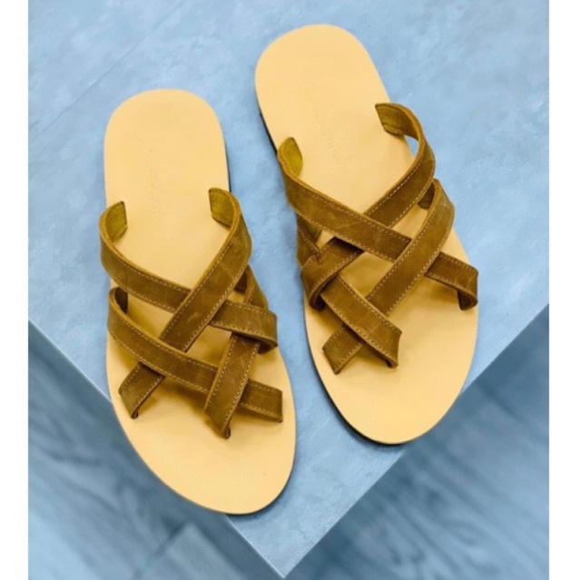 Dép Sandal Dép Quai Chéo Da Bò Thật Không Thấm Nước Phù Hợp Mọi Lứa Tuổi cheosg11