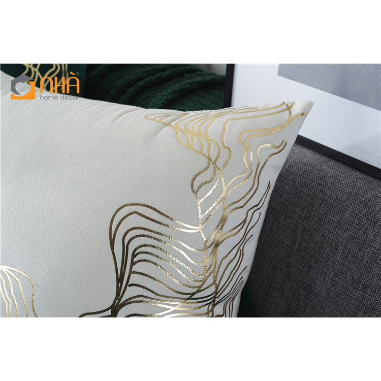 Gối Tựa Lưng Gối Sofa In Nhũ Bronzing Lá Bạch Quả PA9653