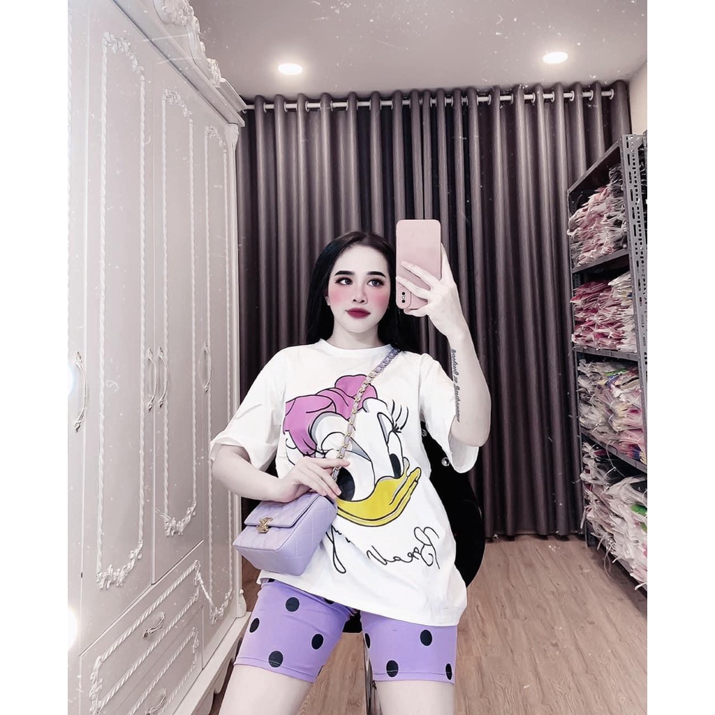 [3.3 Sales Freeship] Set bộ thun đùi dễ thương, set áo thun in hình vịt donal phối quần lửng ngố chấm bi cute mtb