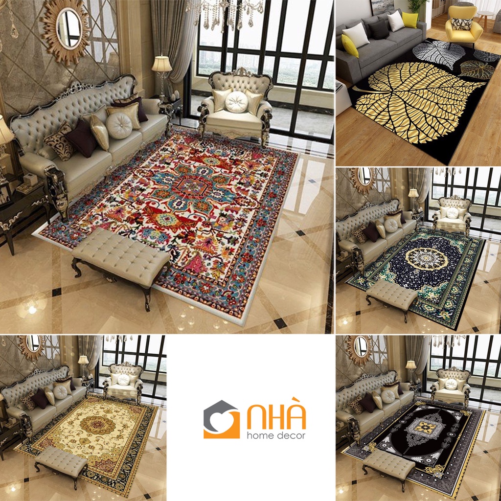 Thảm Trải Sàn Nhung Nỉ Trang Trí Phòng Khách, Phòng Ngủ Họa Tiết Cổ Điển Sang Trọng