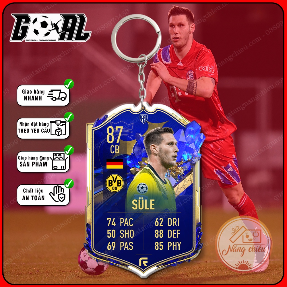 Móc khóa cầu thủ bóng đá chuyên nghiệp - In hình Niklas Süle - Thẻ Icon bóng đá gaming[11525-11536]