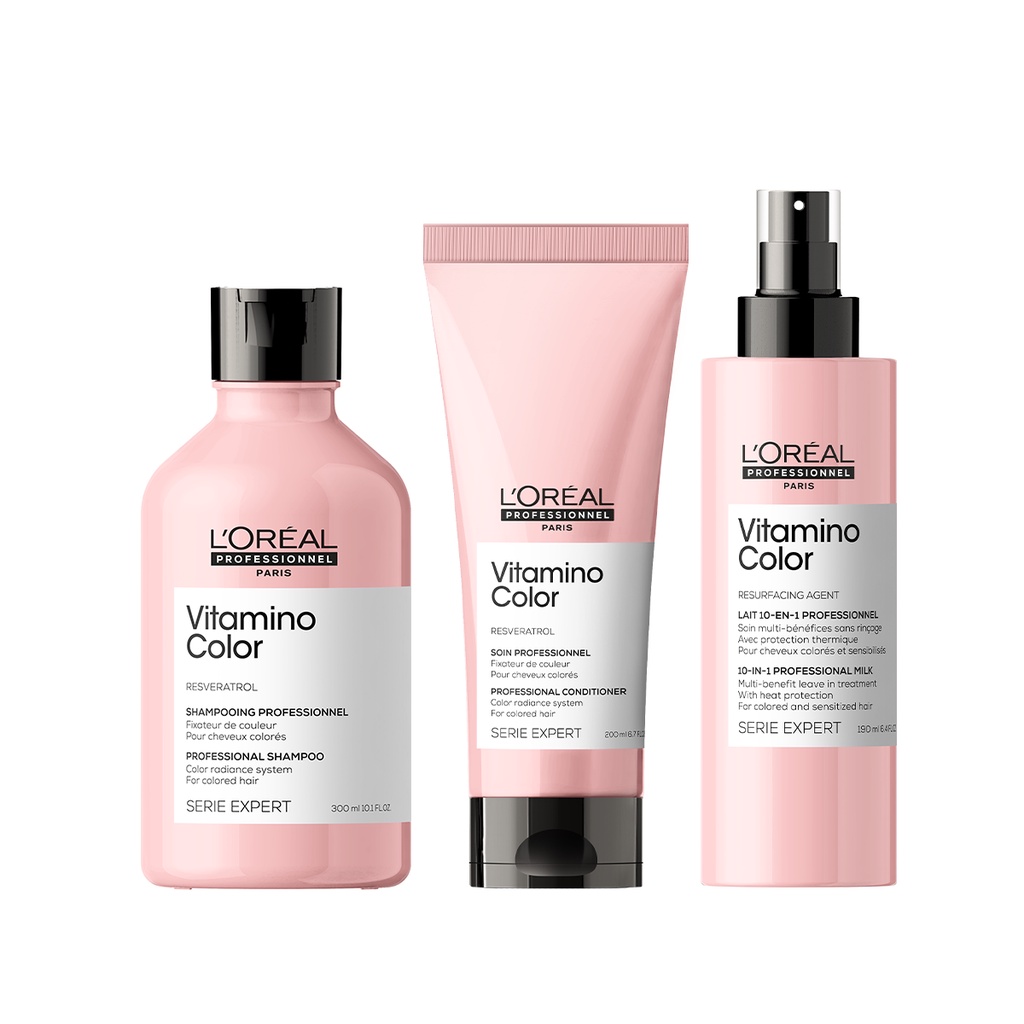 Combo Dầu gội 300ml, Dầu xả 200ml & Xịt dưỡng 190ml giữ màu tóc nhuộm & dưỡng tóc mềm mượt Vitamino Color