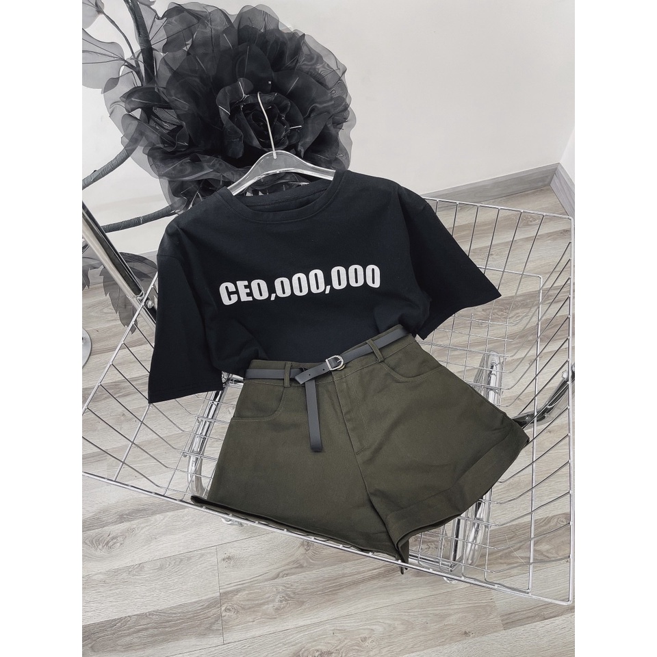 SET ÁO THUN ĐEN IN CHỮ + QUẦN SHORT XANH LÍNH (TH)