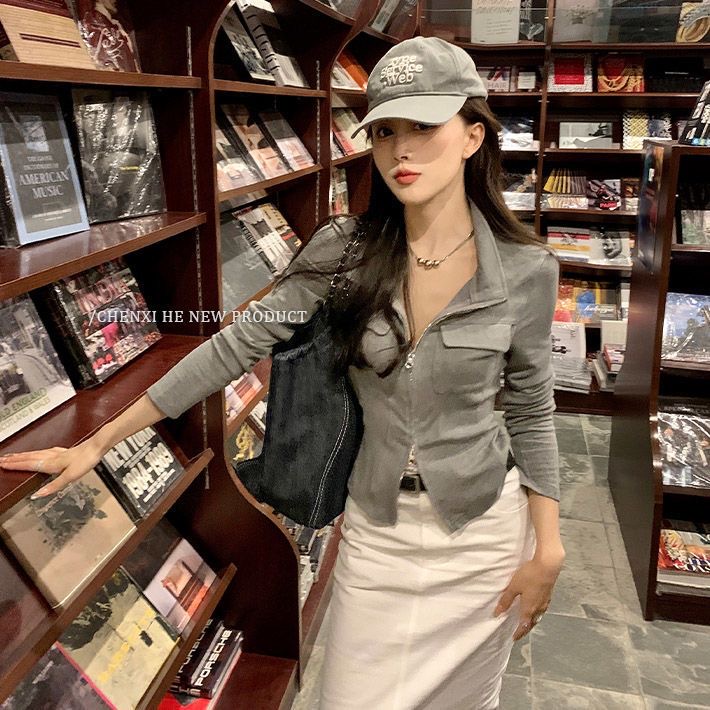 QKOOLE  Áo Khoác cardigan Mỏng Tay Dài Có Khóa Kéo Thời Trang Quyến Rũ Cho Nữ