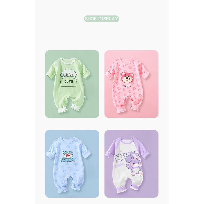 Đồ Ngủ Áo Liền Quần Luckycandy Chất Cotton Tay Dài Cho Bé Sơ Sinh 0-24 Tháng Tuổi