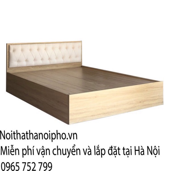 Giường Ngủ Gỗ MDF Phủ Melamine Bọc Nệm Kem Hiện Đại Giá Rẻ