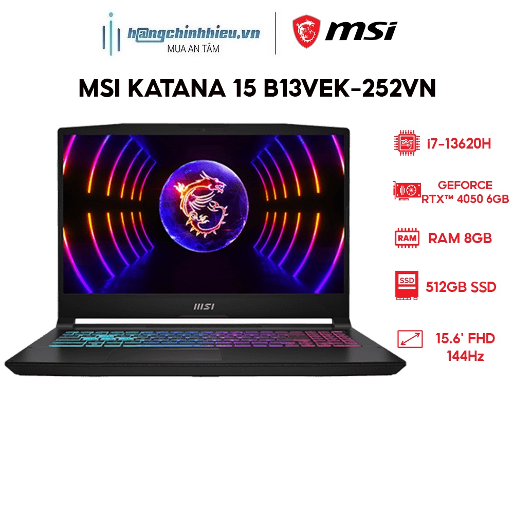 Laptop MSI Katana 15 B13VEK-252VN (i7-13620H | 8GB | 512GB | RTX™ 4050 6GB | 15.6' FHD 144Hz | Win 11)