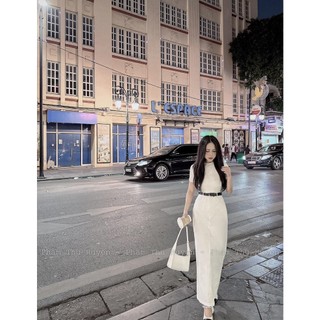 Set áo zip basic mix chân váy kaki kèm belt 2 màu đen trắng