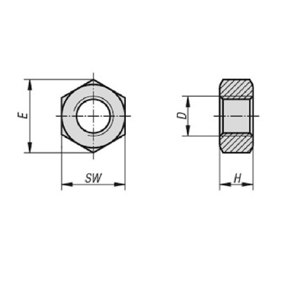 Đai ốc lục giác M10 thép mạ kẽm 8.8 - E cu - Con tán - DIN 934 / DIN EN ISO 24032