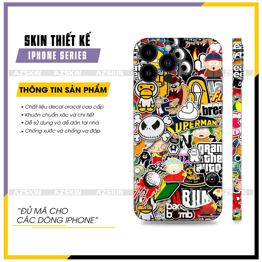 Miếng Dán IPhone 12 Mini/12/12 Pro/12 Pro Max Patten Vui Nhộn |SK_IPPT143| Chống Nước, Bền Màu, Cắt CNC, Dán Lưng Viền