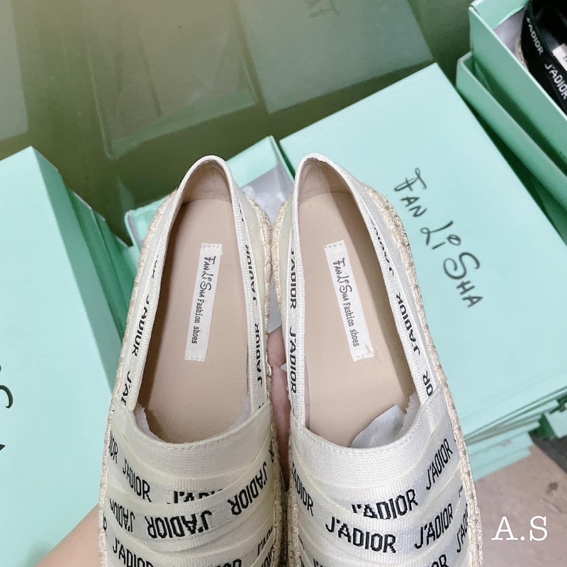 Giày Lười Slip On Nữ Cói Phối Canvas