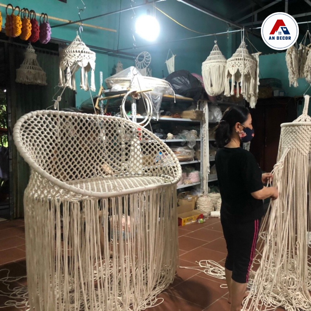 Xích đu đôi Macrame đan thủ công mắt cáo size đáy 60x1m decor cực đẹp cực xinh siêu chill, chịu tải 500kg, tặng kèm nệm