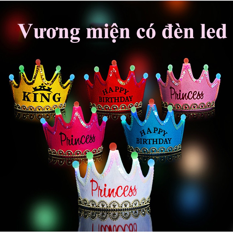 Mũ sinh nhật thiết kế kiểu vương miện gắn đèn LED có 3 chế độ tiện lợi băng đô cài tóc