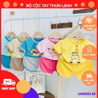 Bộ thun lạnh cọc tay cổ cúc samkids cho bé size 7-16kg